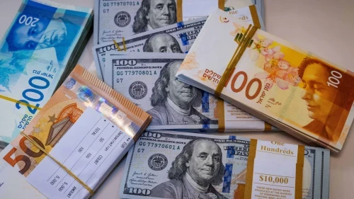Illustration of $100 bills, 100 and 200 shekel bills, and €50 bills, May 19, 2025. Photo courtesy of Nati Shohat/Flash90.