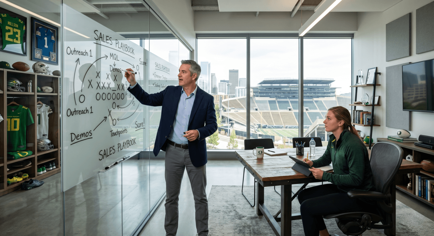 Sales manager in suit teaching a sales rep