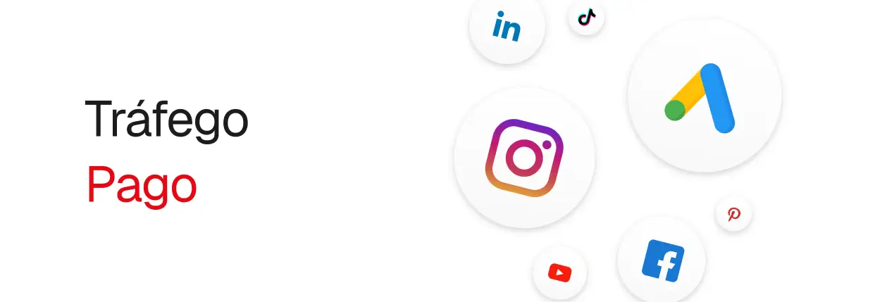 Gestão de tráfego pago nos principais canais de aquisição: Google Ads, Instagram, Facebook, LinkedIn, YouTube e Pinterest