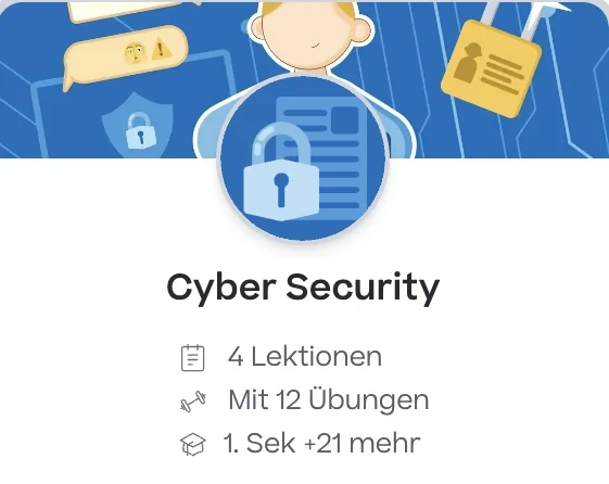Der Kurs «Cyber Security» auf evulpo: 4 Lektionen mit 12 Übungen