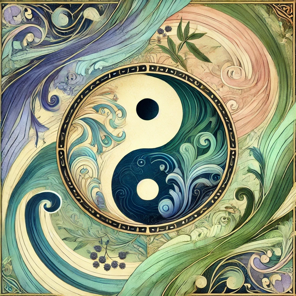 Simbolo del Tao con elementi floreali