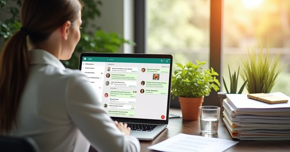 Nutricionista usando computador para automatizar atendimento pelo WhatsApp 