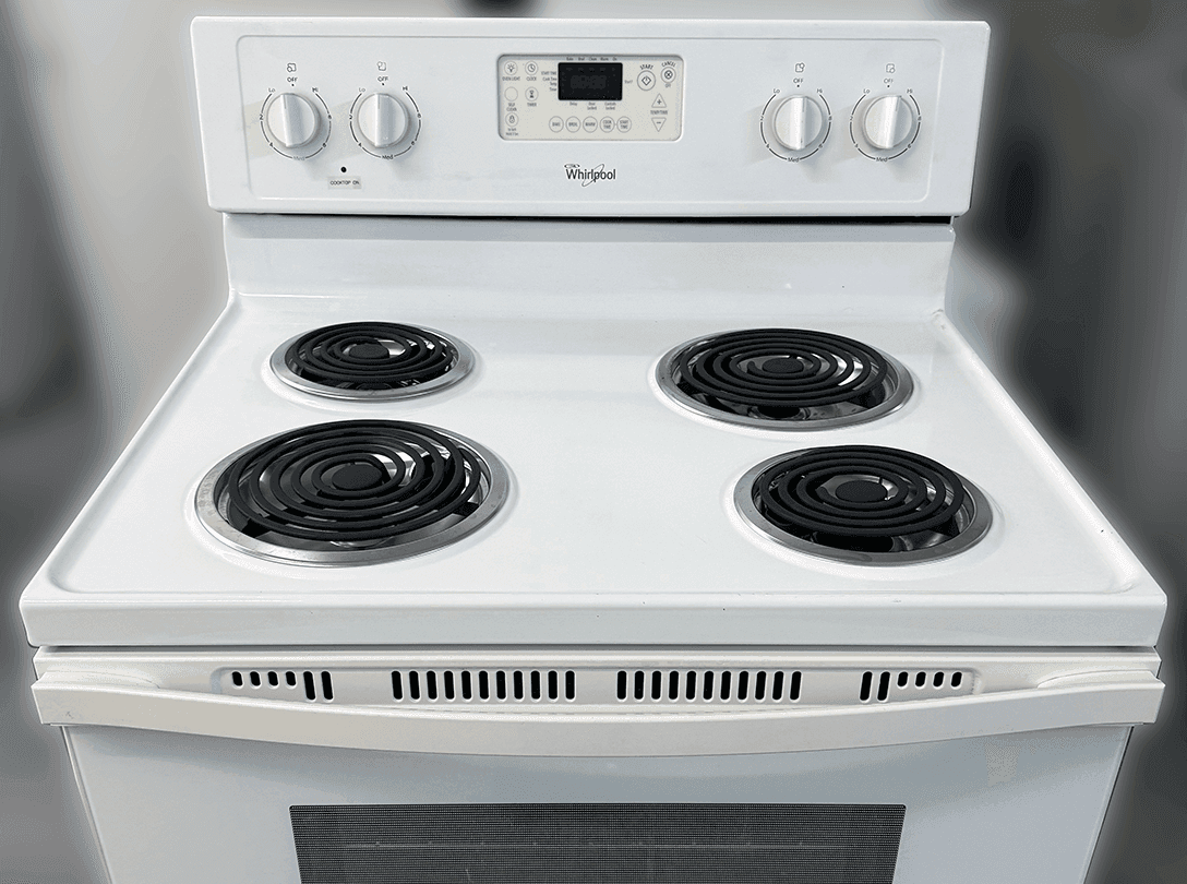 white Whirlpool 30” Electric Range from Beta Appliances