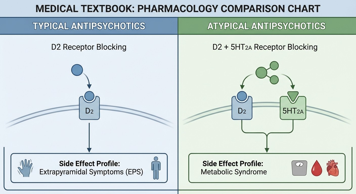 Typical vs Atypical Antipsychotics Mechanism and Side Effects Comparison