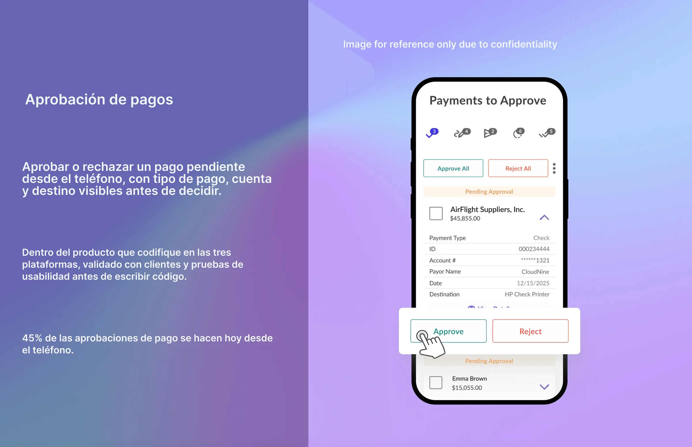 Easy Mode: approving or rejecting a pending payment from the phone