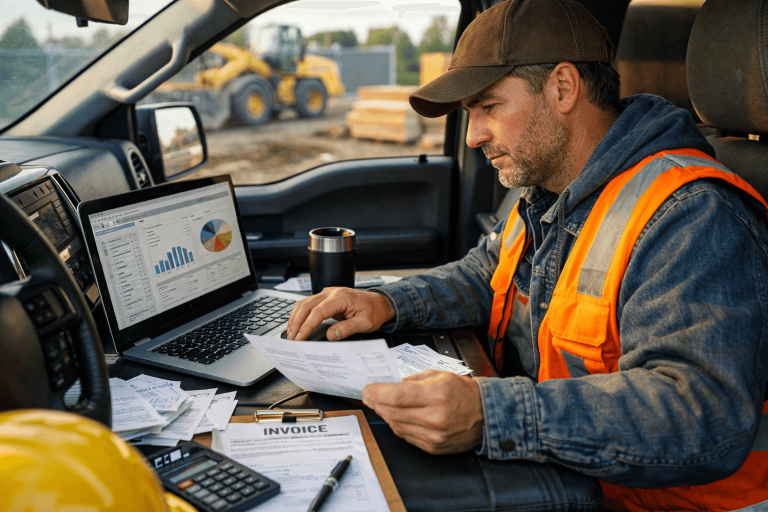 Contractor trying to do accounting in this truck