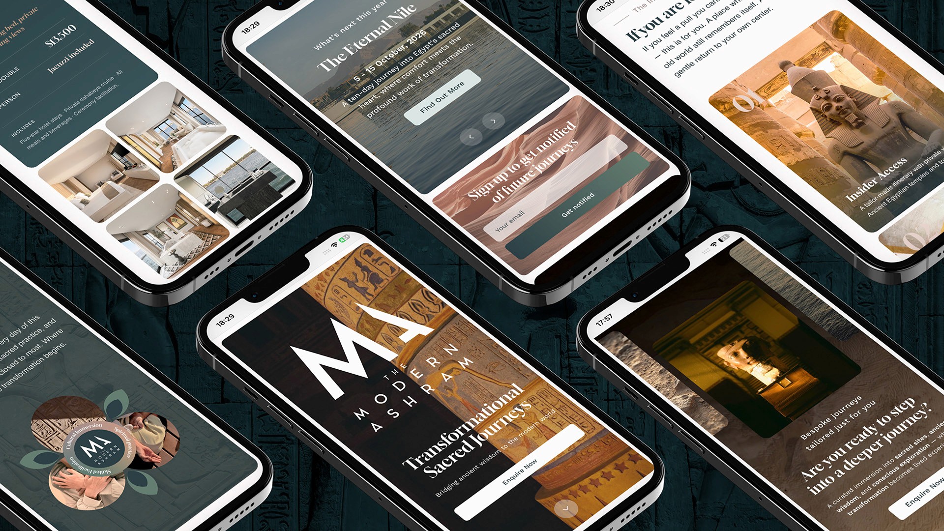The Modern Ashram responsive website design shown on mobile by Huw Mathias web designer.