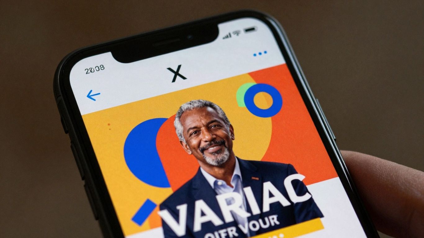 X (Twitter) political ad on a smartphone screen.