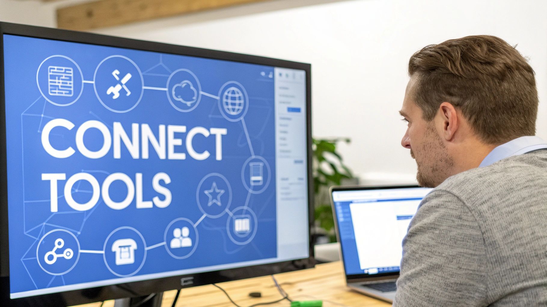 A diagram showing different software logos connecting to a central analytics hub.