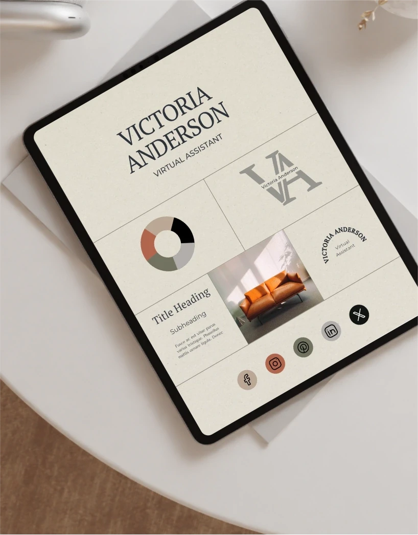 Brand kit Victoria Anderson showing logos, colors and fonts