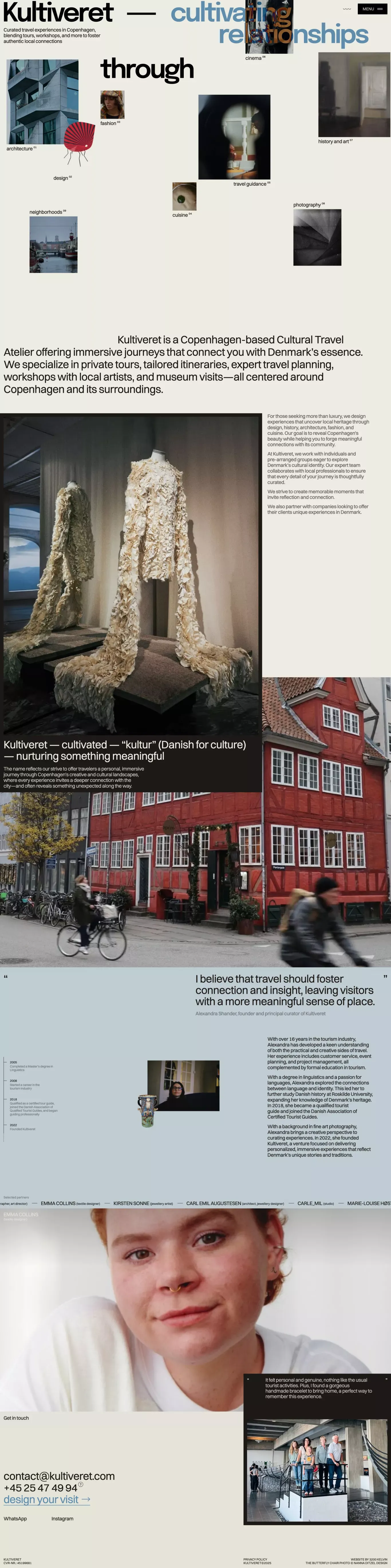 Kultiveret other page screenshot showcasing Art and Local Business design