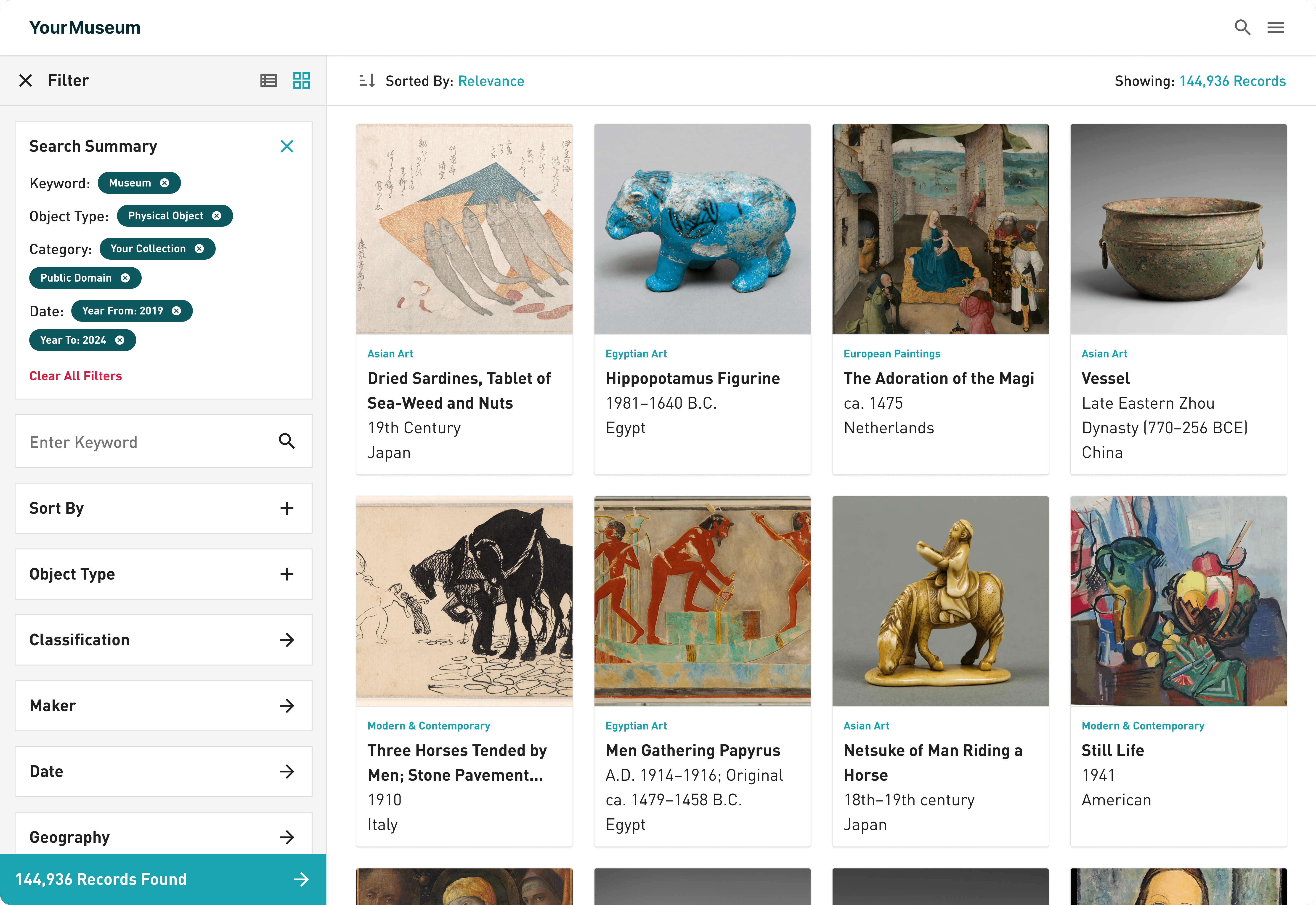 Search result page from Terentia collections engagement solution