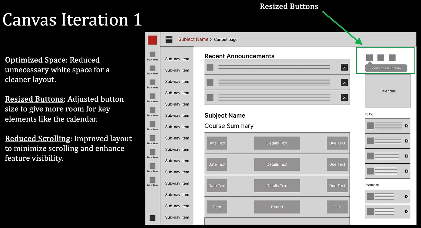 Canvas Iteration 1: Improved layout with optimized spacing and resized buttons to enhance clarity and reduce scrolling.