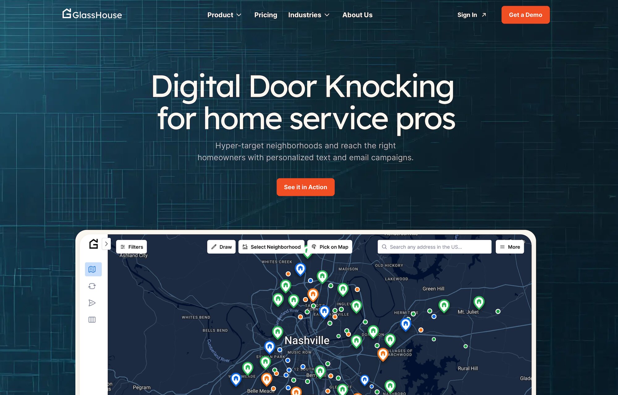 GlassHouse homepage: Digital Door Knocking for home service pros