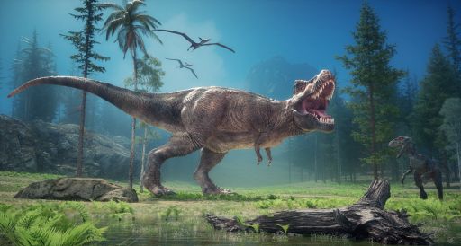 3d render of a dinosaur running.