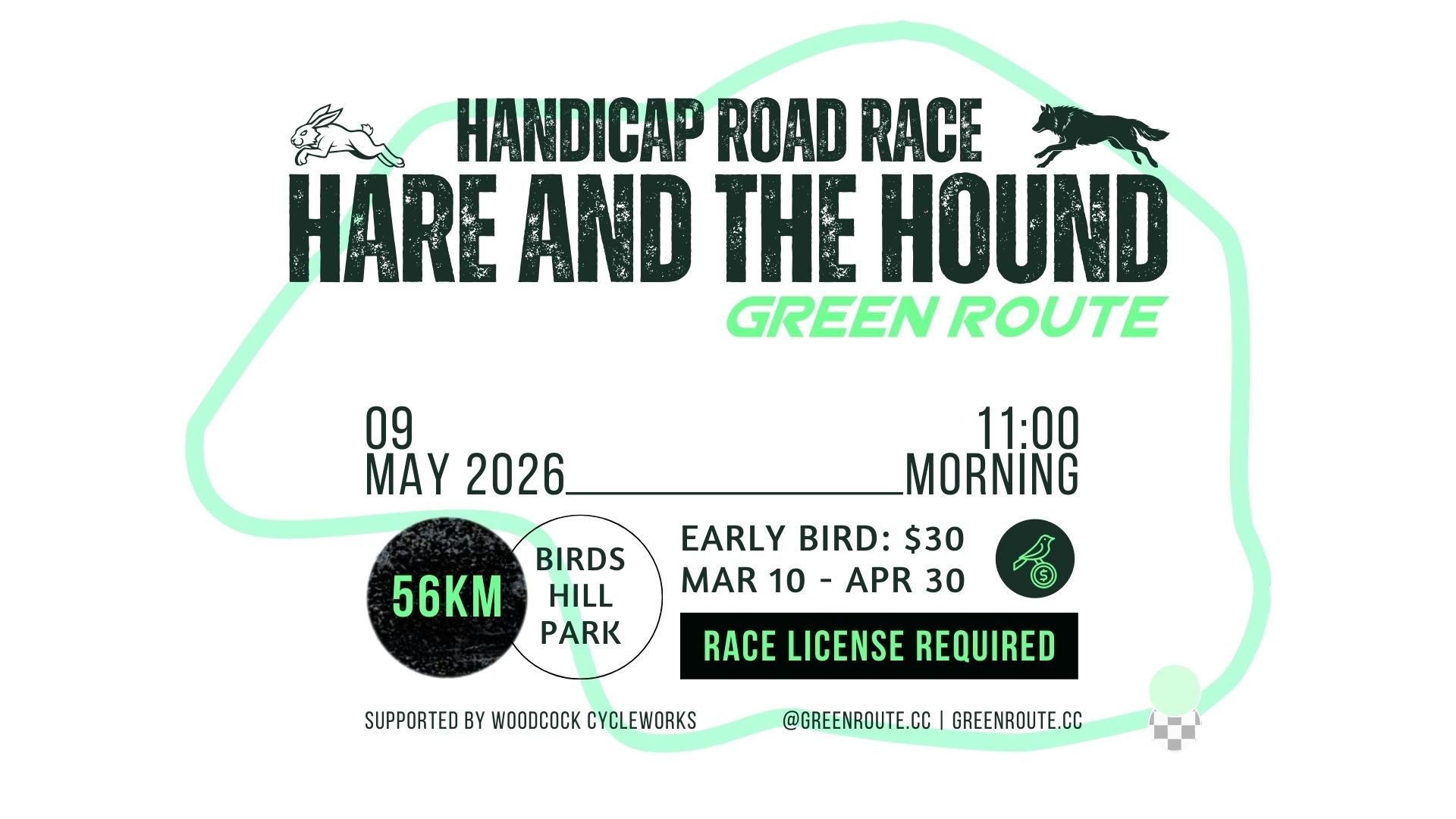 Green Route's 2026 Hare & The Hound Road Race Poster