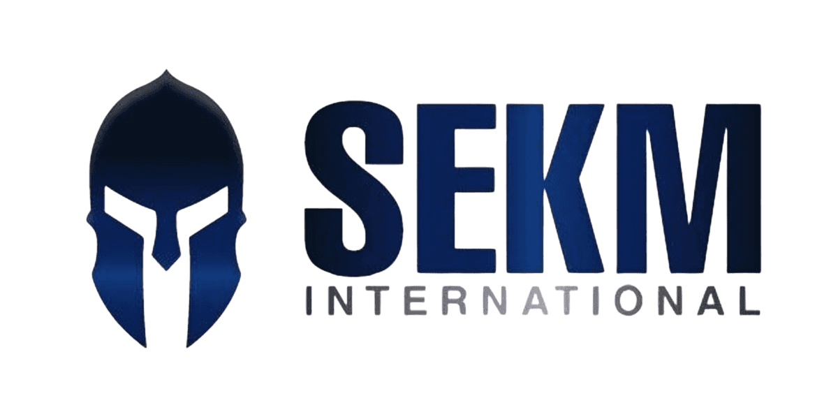 SEKMI International, showcasing a Spartan helmet symbolizing strength and expertise in global self-defense and security training.