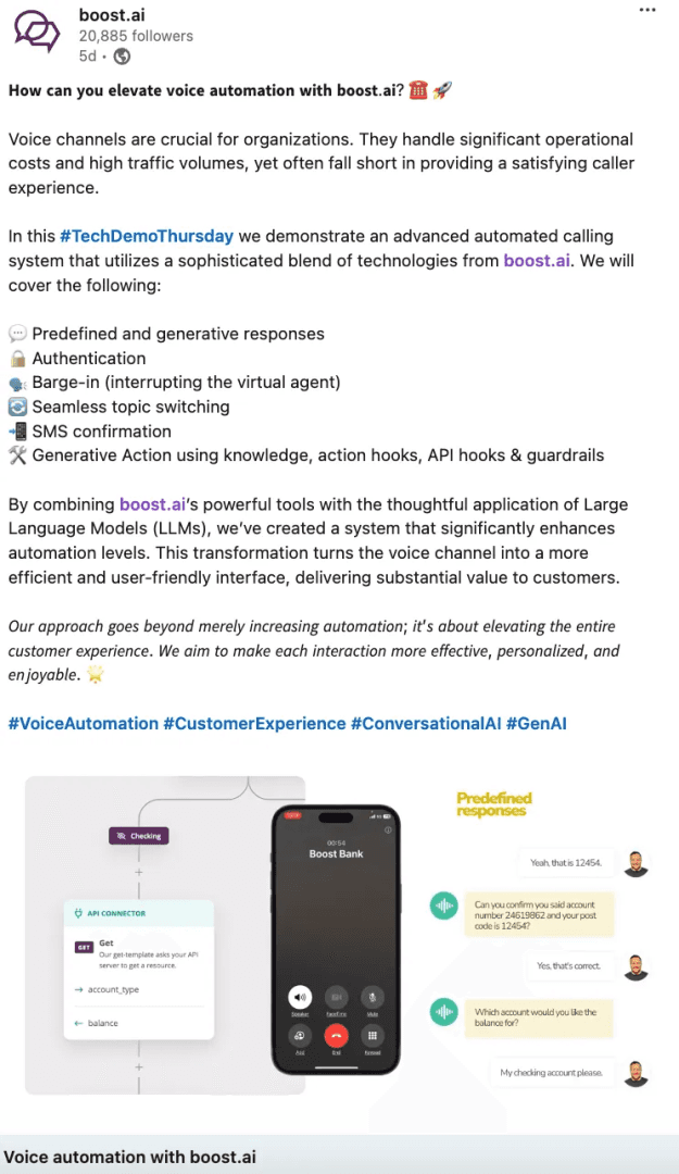 Boost.ai Marketing Spotlight: Linkedin post page