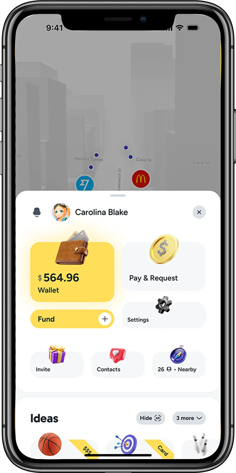 Screens of the Qubi mobile app — a gamified loyalty platform with rewards, wallet, and brand map.