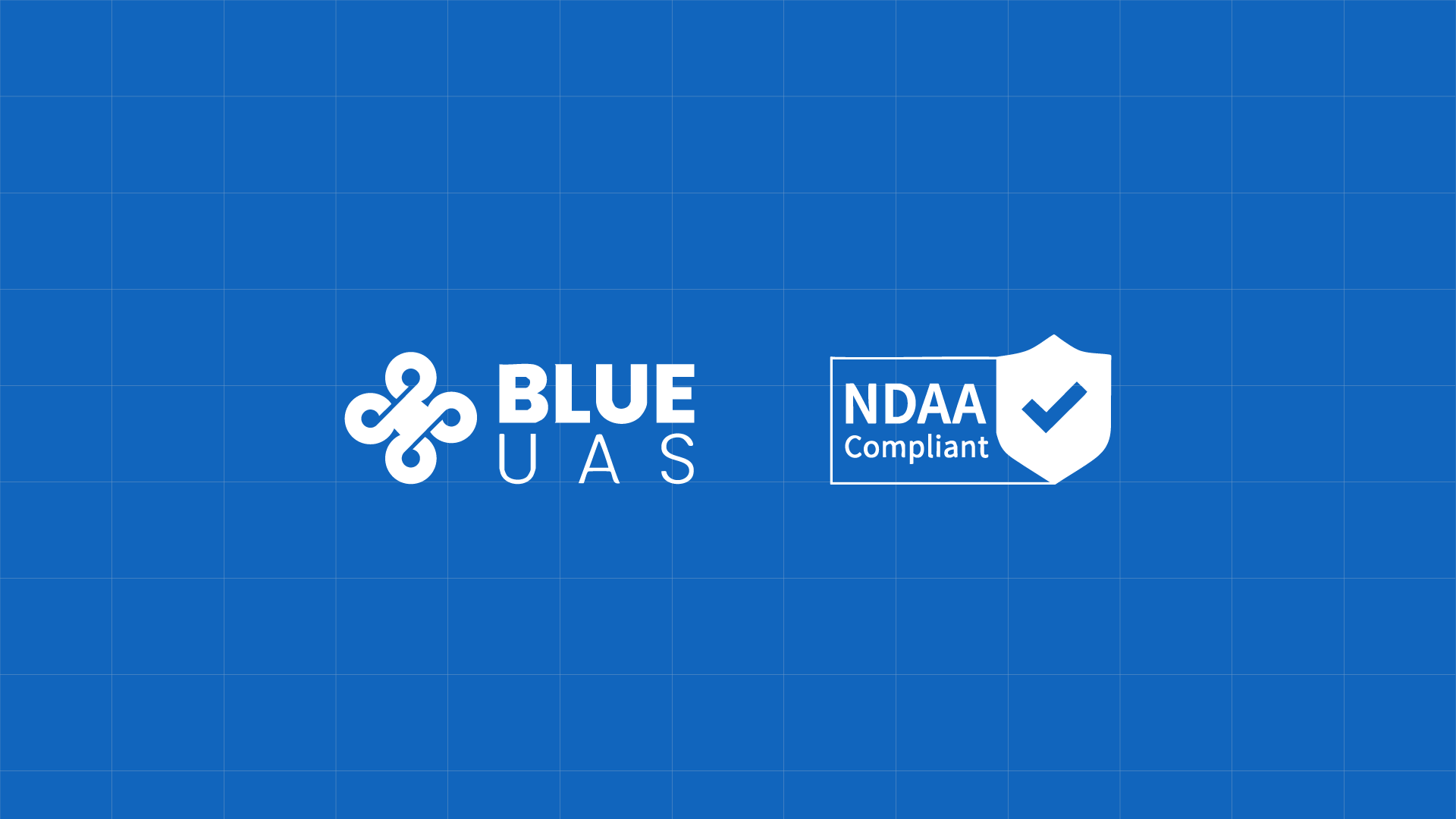 Blue UAS logo and NDAA Compliant badge on a blue background