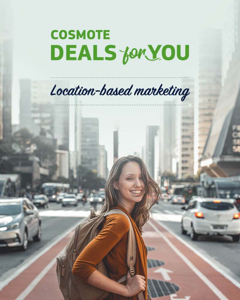 COSMOTE Deals For You platform showing location-based mobile marketing campaigns