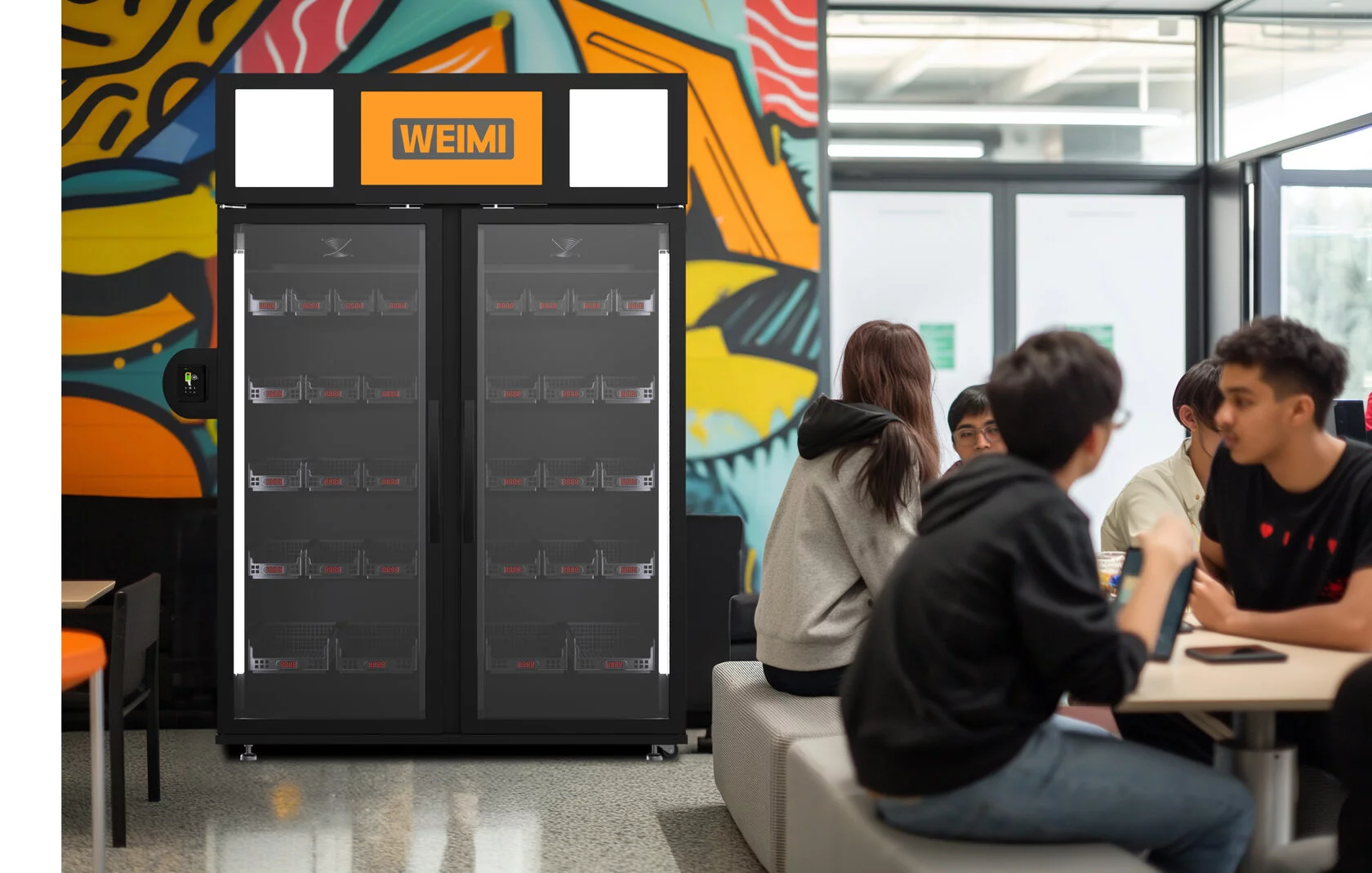 WEIMI viedais ledusskapis izglītības iestādē studentu atpūtas zonā