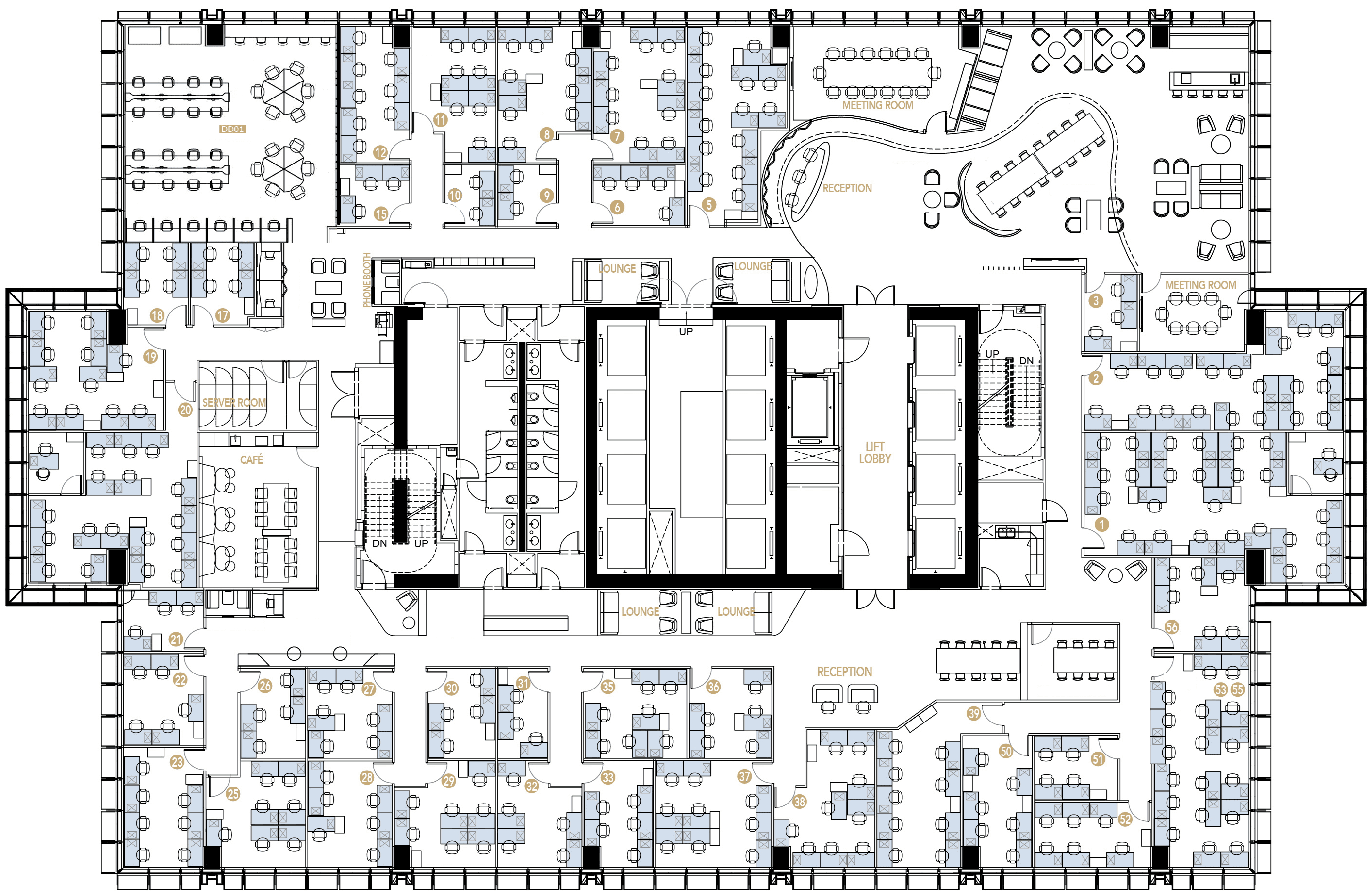 المخطط الهندسي لمكاتب المركز التنفيذي في أبوظبي في برج السلع، الطابق 25.