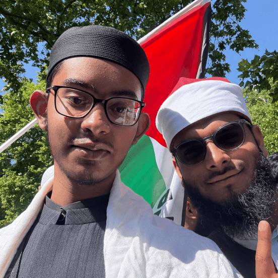 Muhsin Ataul with Shaykh Kazi Ashiqur Rahman Azhari in Embankment, London.