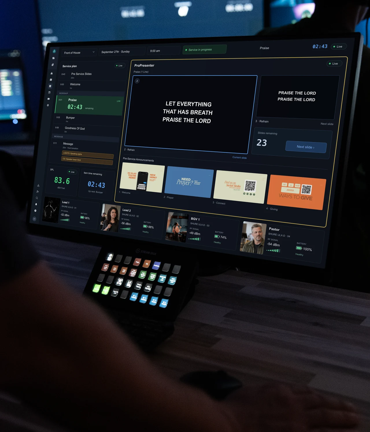 Planning Center live service plan and timers