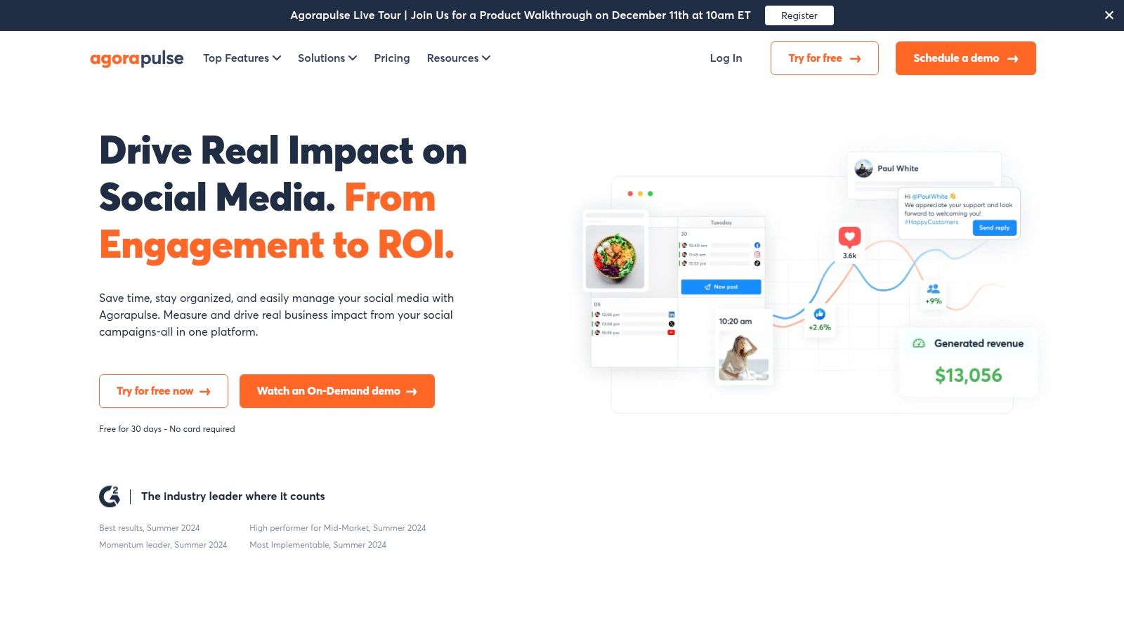 Agorapulse unified social inbox showing conversations across different platforms