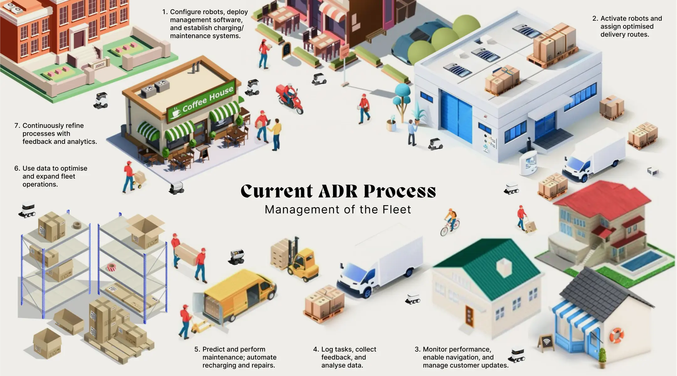 research infographics of the current autonomous delivery robot process