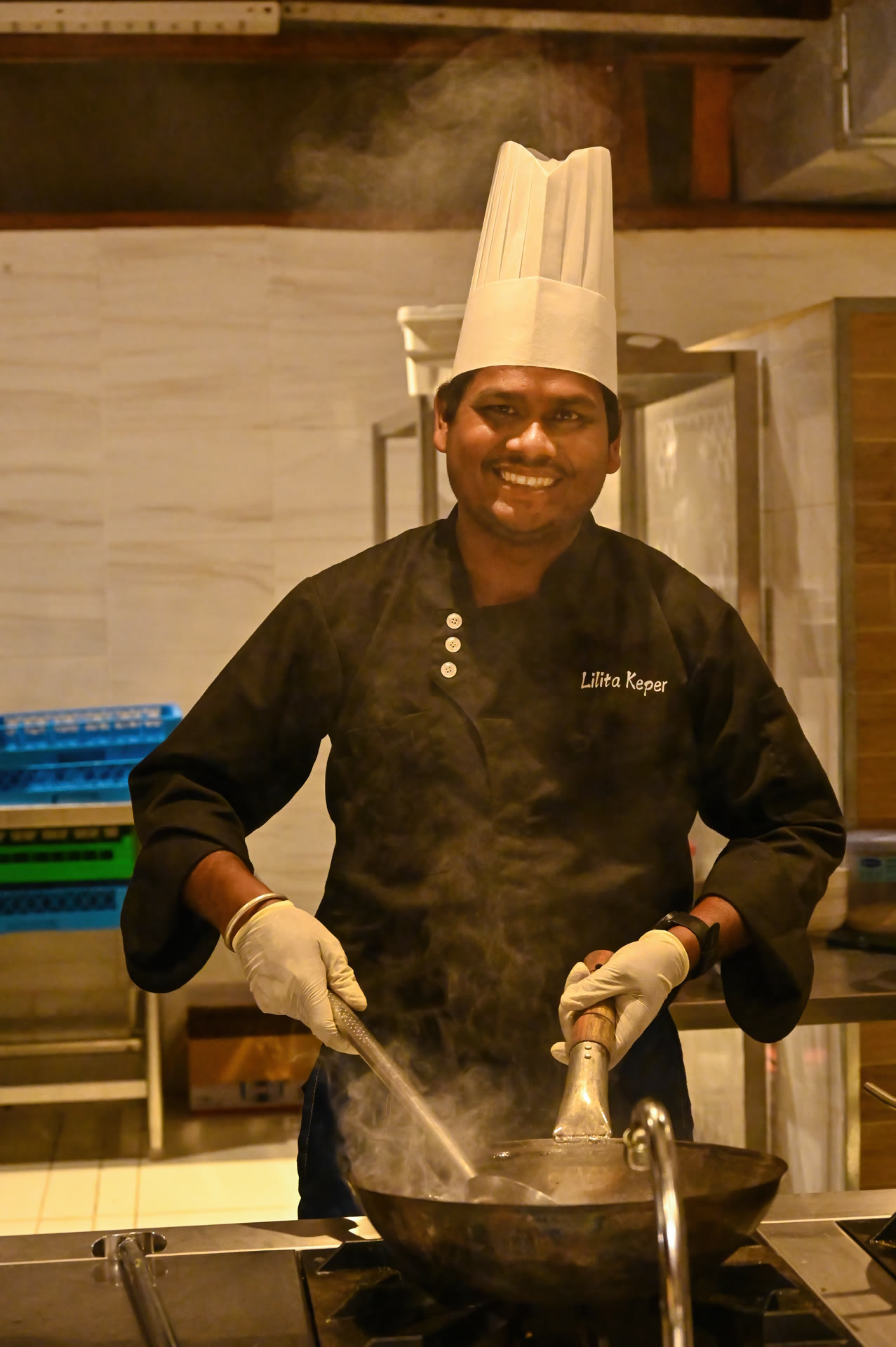 Chef cooking for guests