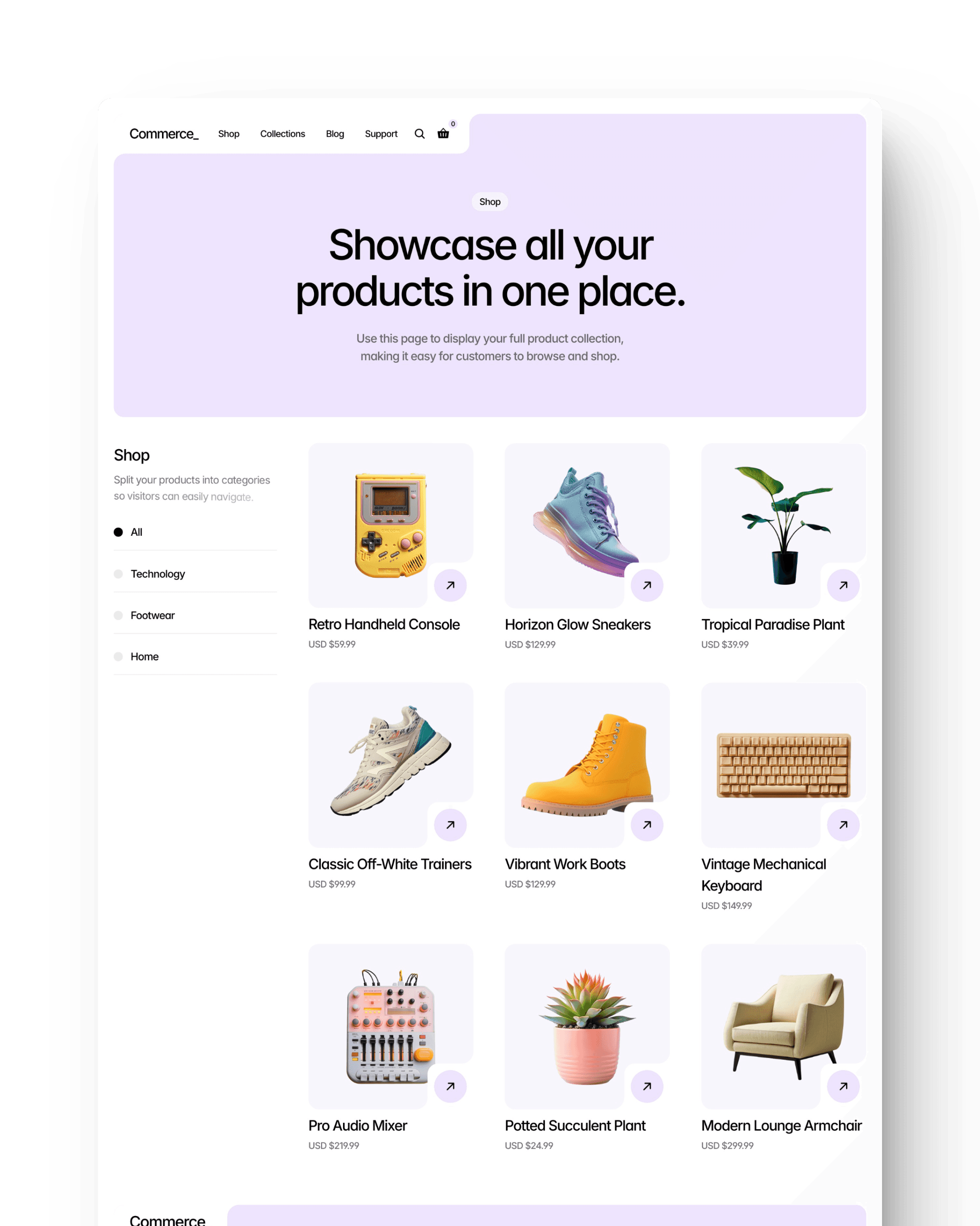 Screenshot of Commerce template