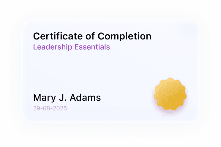 ByteCoach LMS automated certifications feature showing customizable certificate of completion, enabling educators to instantly reward students for finishing online courses.