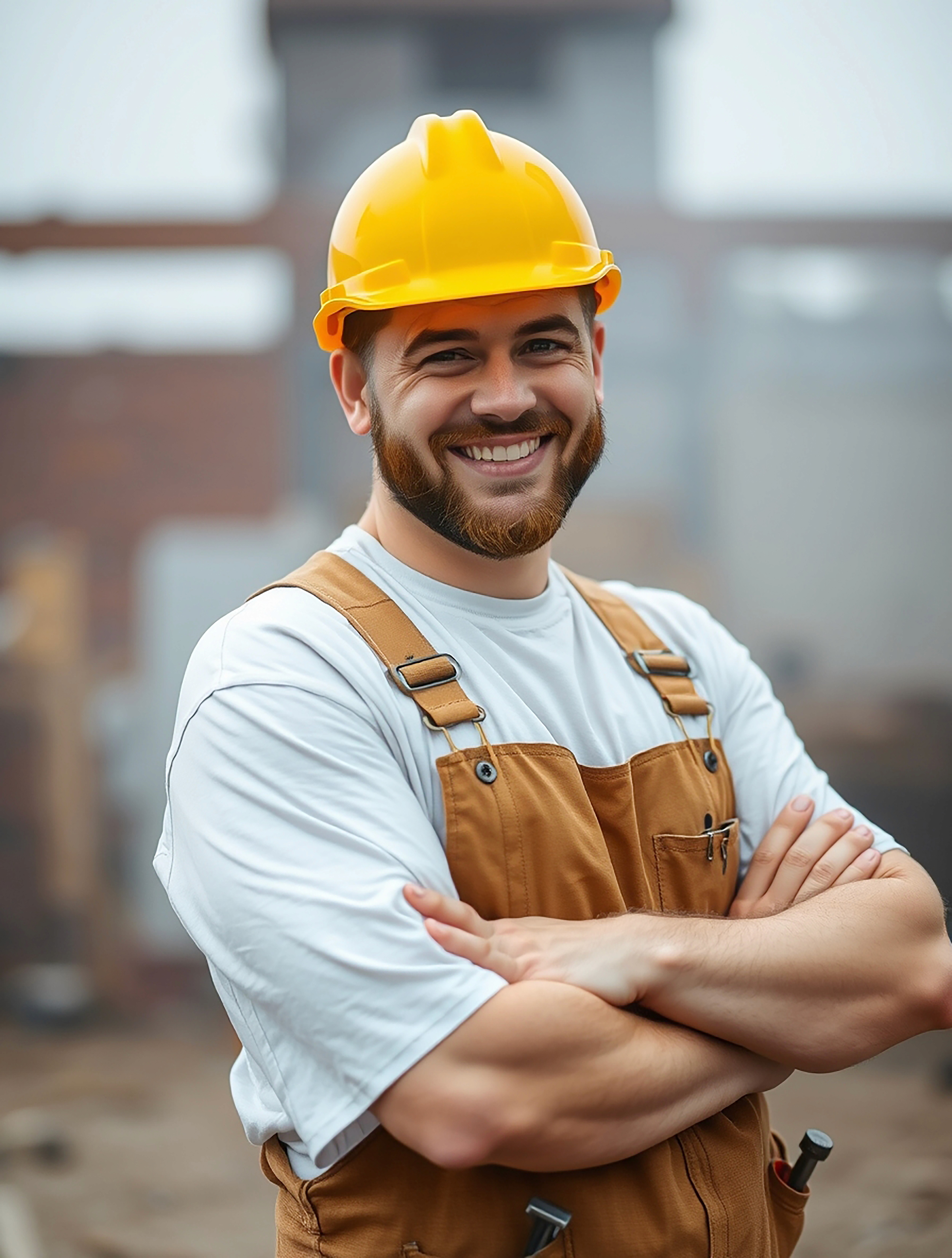 Construction contractor wearing a hard hat and smiling