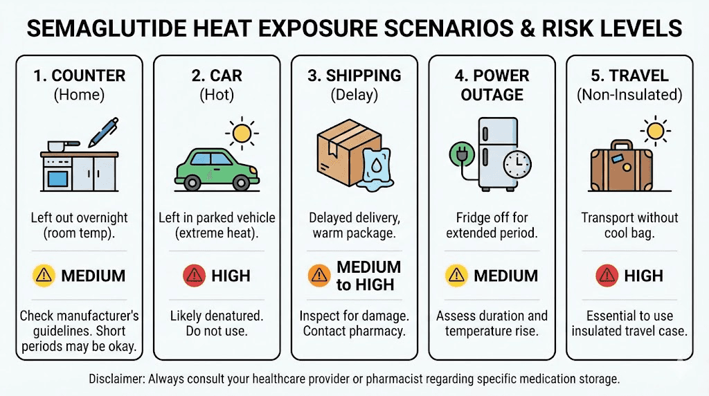Common semaglutide heat exposure scenarios and risk levels