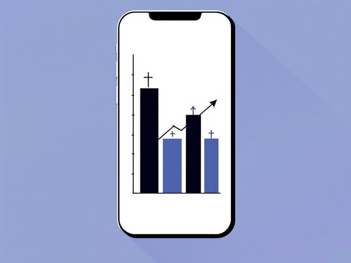 A smartphone displaying a graph with an upward trend.