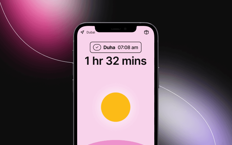 Prayerly app's countdown timer for the next prayer time, exemplifying a digital tool to maintain a consistent prayer schedule.