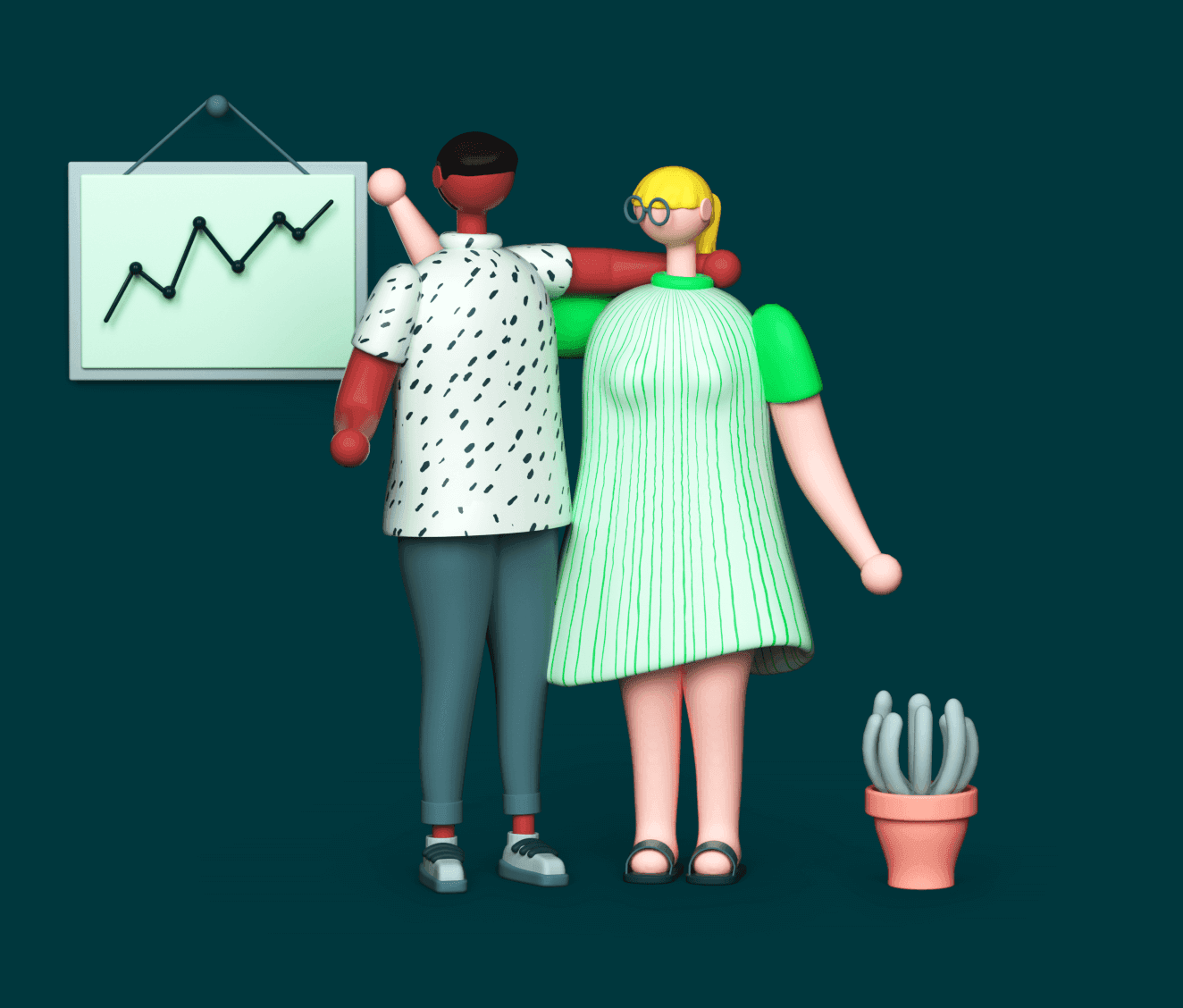 Animatie van een familie met een plantje en een grafiek.