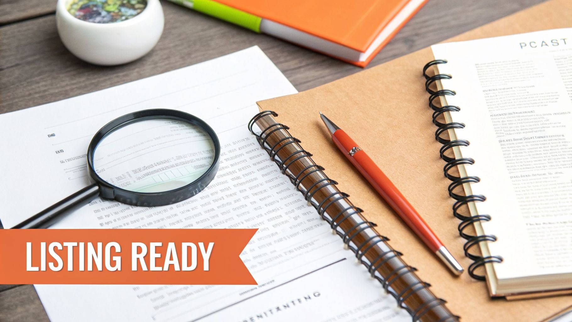 A woman researching on a laptop with a book and coffee nearby, symbolizing pre-launch preparation.