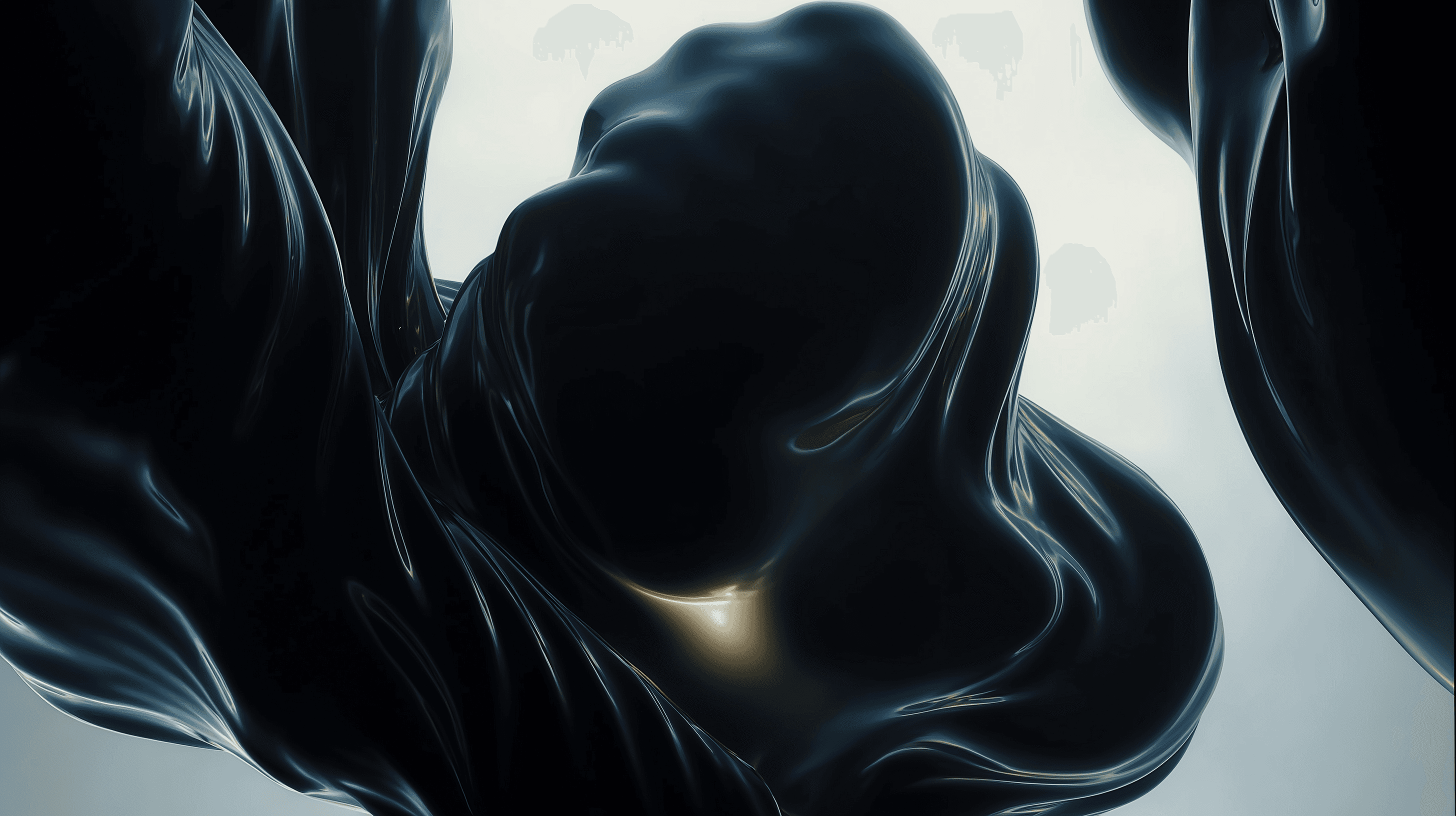 Dark, flowing, abstract shapes with a glowing light.