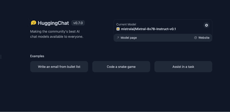 Hugging Chat homepage.