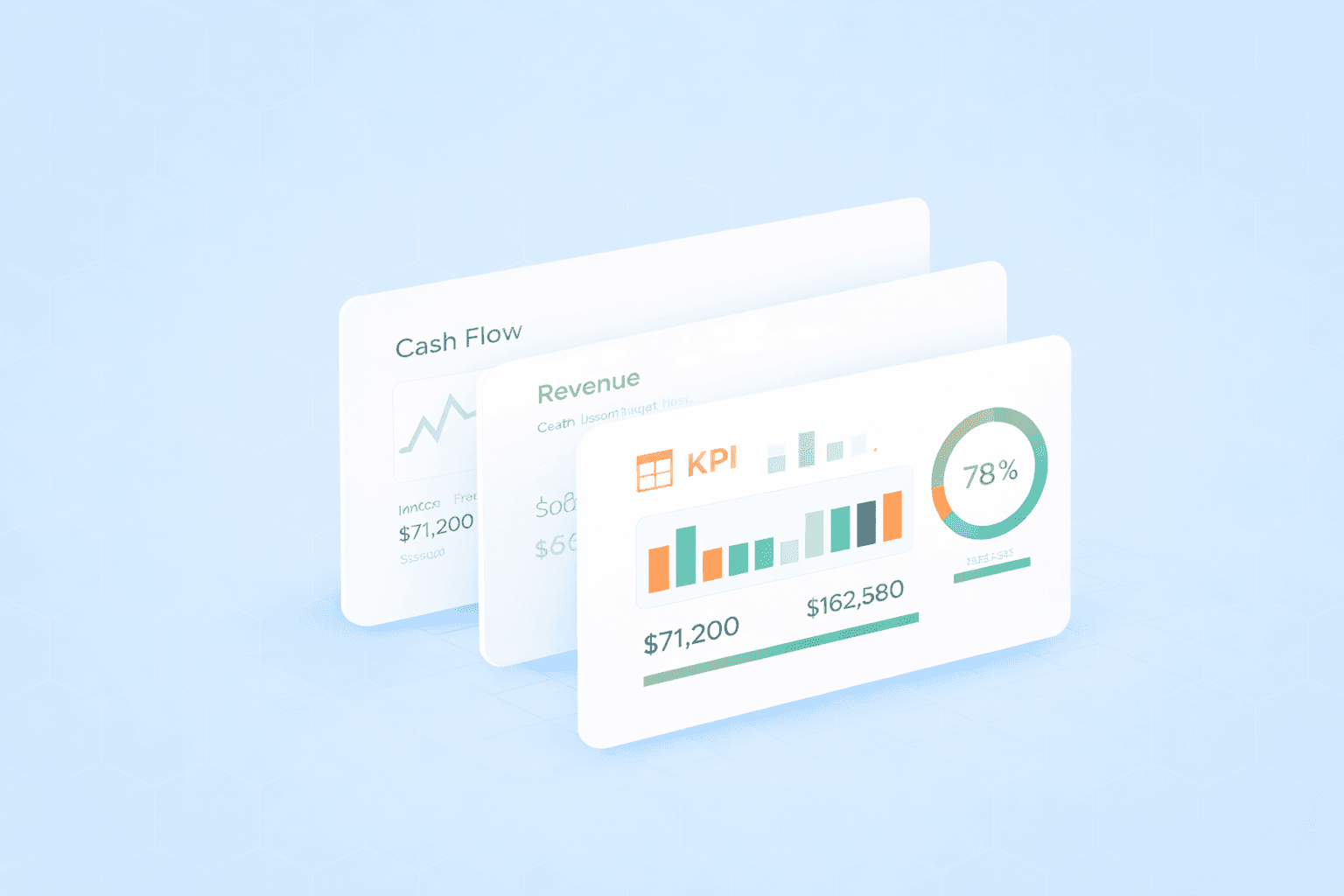 Fintech blog cover with floating financial dashboards.