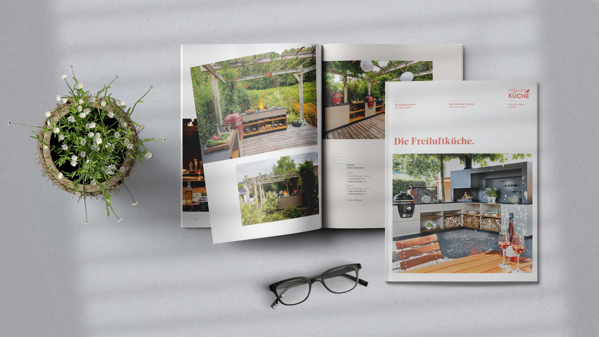 Broschürencover der Freiluftküche – Outdoor-Küchendesign im architektonischen Stil