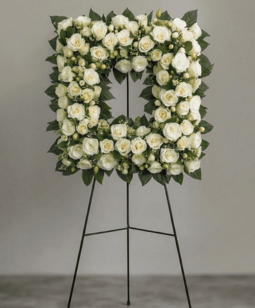 Eternal Frame Wreath – funeral sympathy floral arrangement, hand-delivered by local DMV florist | Our Legacy Thread™