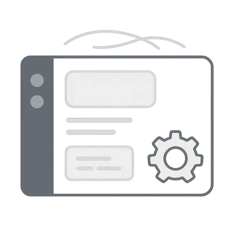Illustration: Server-Symbol mit Zahnrad als Zeichen für technische Konfiguration und Integration