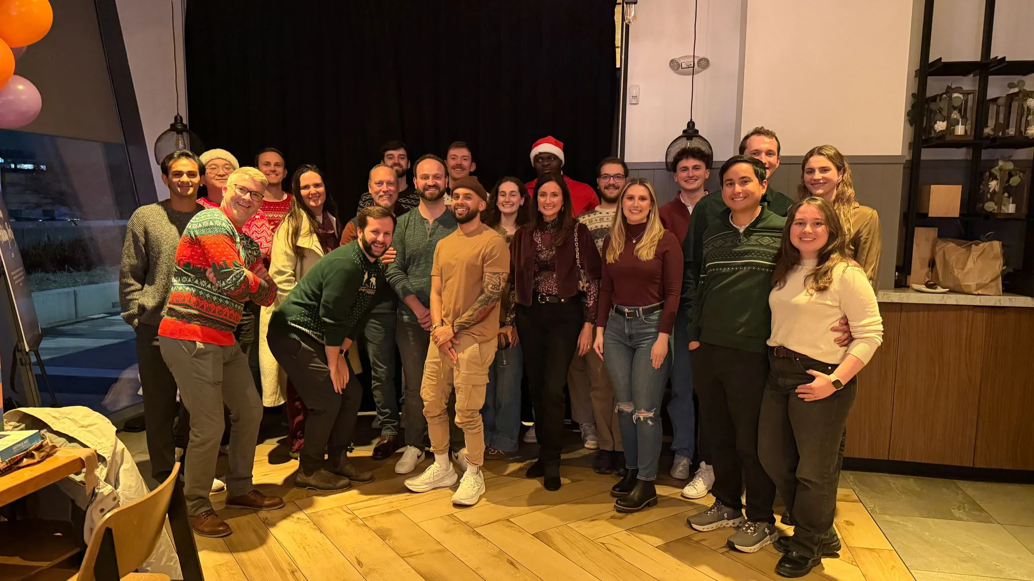 Takt warehouse intelligence platform team celebrating together at a company holiday event, highlighting the people behind modern labor management and supply chain technology.
