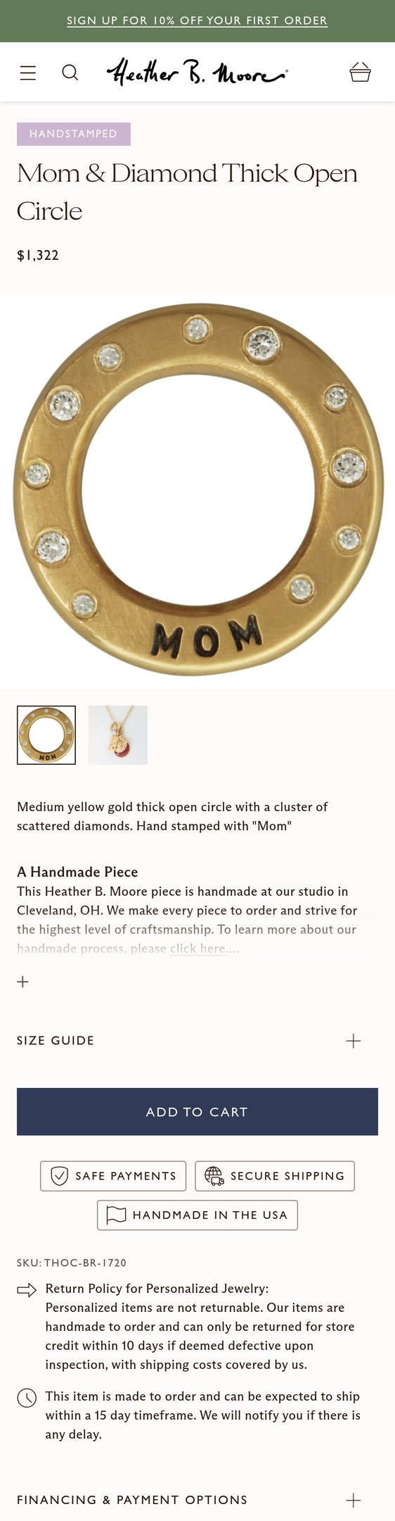 Jewelry product options include:  for Mom & Diamond Thick Open Circle from Heather B. Moore.