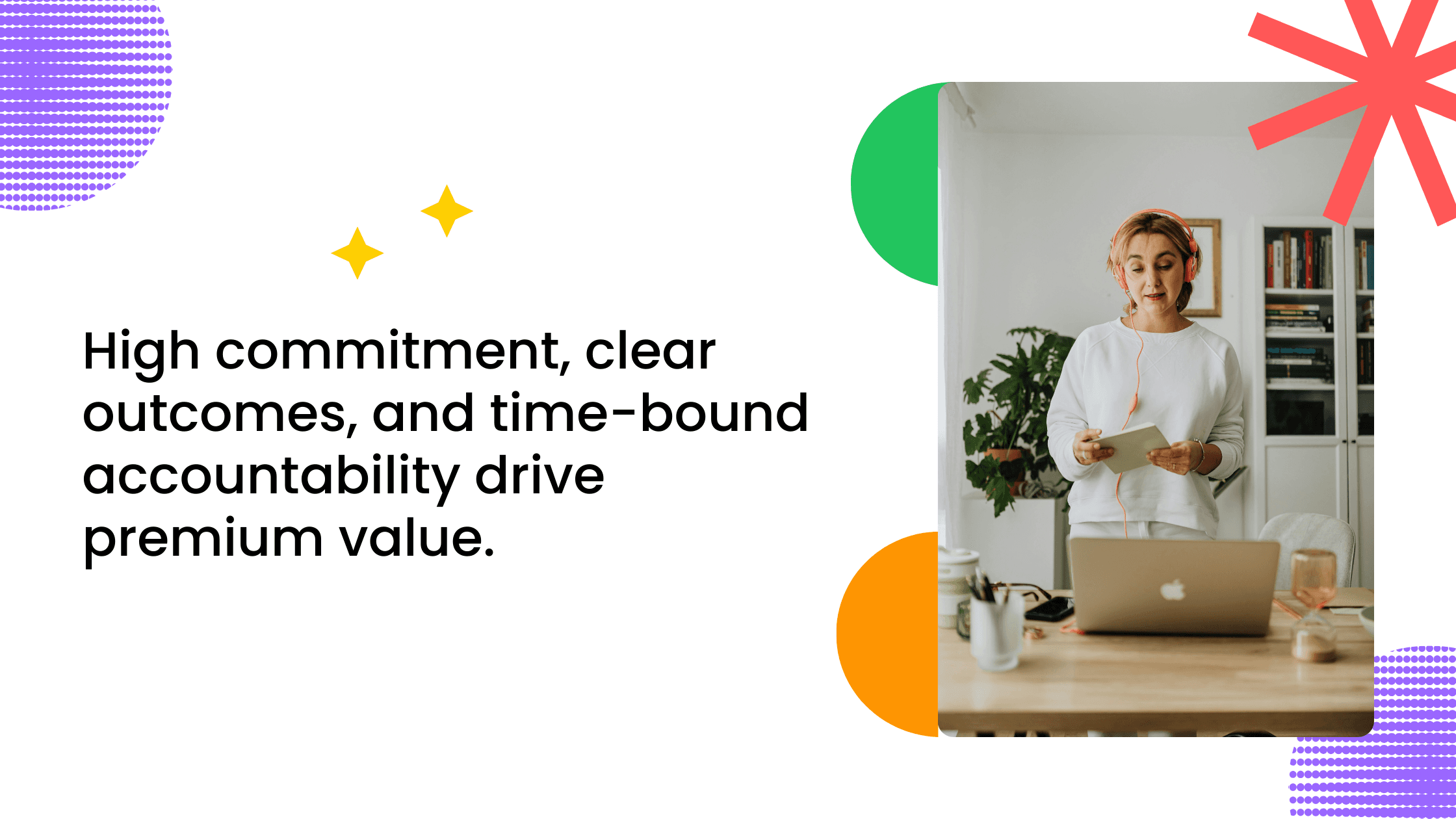 Coach presenting highlights premium community offers driven by commitment, clarity, and time-bound accountability.