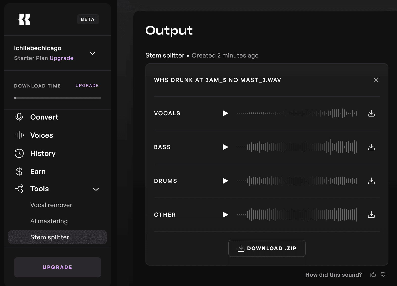 Stem splitter tool output